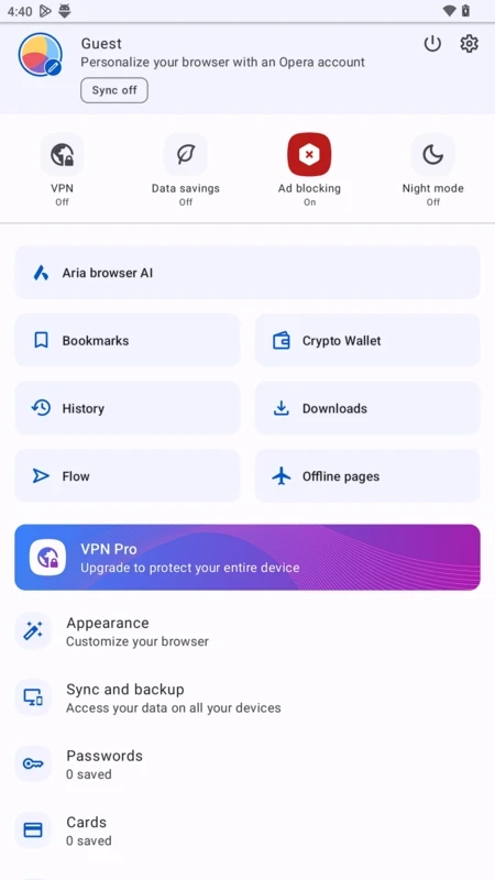 Opera Browser — kuvakaappaus 2